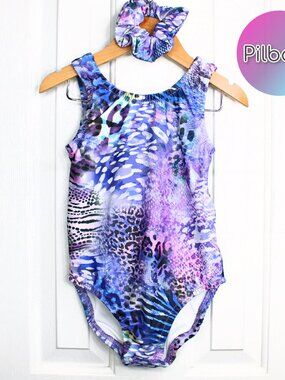 Girls Purple One Piece Animal Print Swimsuit
